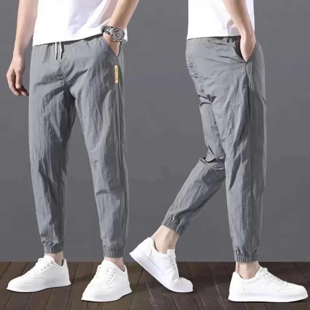 Summer New Fashion Trend Loose Large Size Thin Ice Silk Breathable Korean Sports Casual Nine Point Pants 90s Vintage Clothes XJ250821