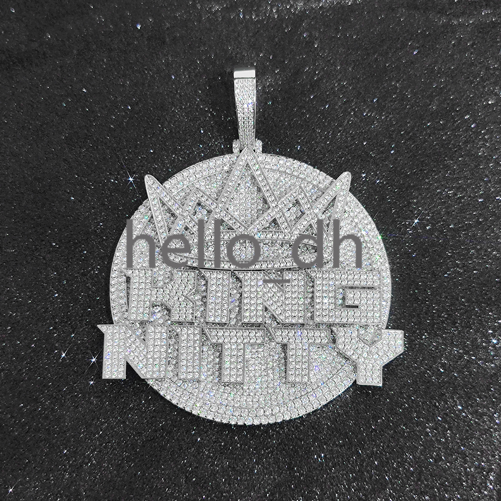 Hip Hop Jewelry Custom Big Crown Charm Pendant Iced Out moissanite Stone White Gold Custom Diamond Pendant for Men Women