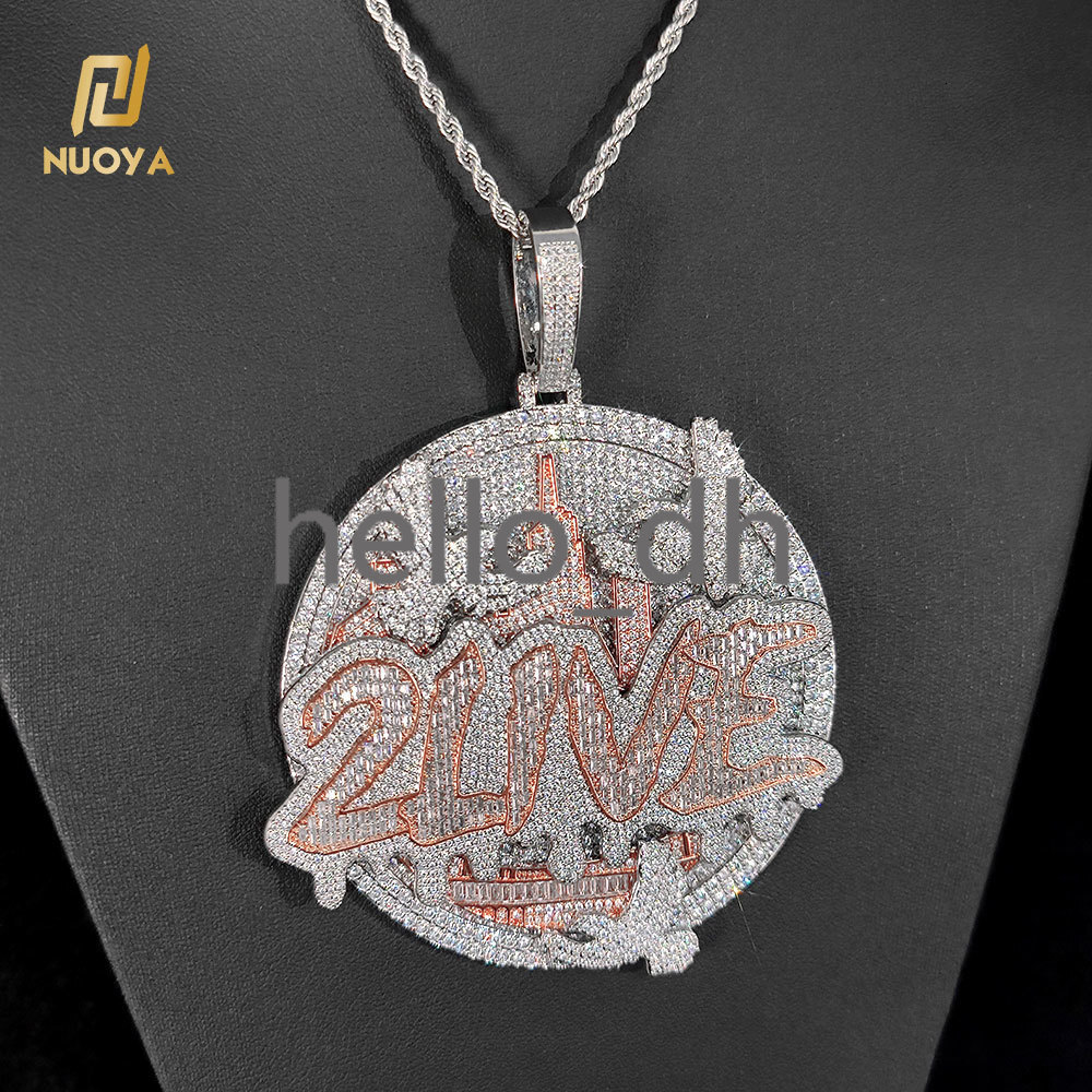 Personalized Round Shape Letter Pendant Hip Hop Style Rose Gold Plated Double Layer Name Charm Pendant Jewelry
