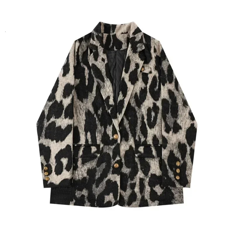 Léopard Blazer Veste Femmes Leopard England Angleterre Money Style Notched Colds Mouilles d'automne hiver surdimensionnées Streetwear 250818