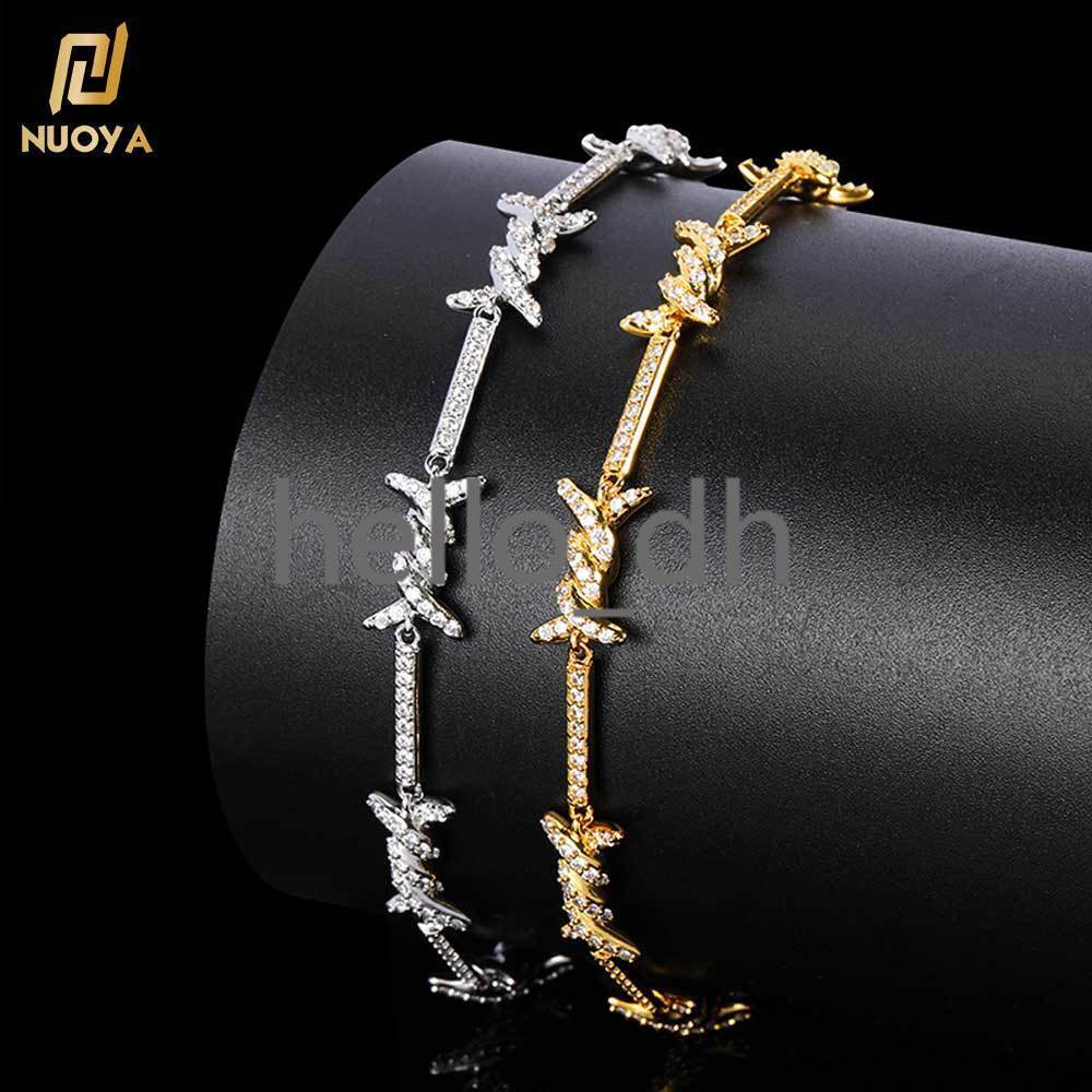 Hip Hop Miami Curb Bling Bracelets Rhinestone Brass Crystal Cuban Thorn Bracelet Iced Out Women Jewelry