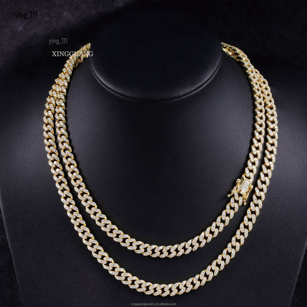 Popular Style VVS Moissanite 6-10mm Wide S925 Silver Chain Hip Hop Necklace 18k Gold Plated Cuban Link Chain