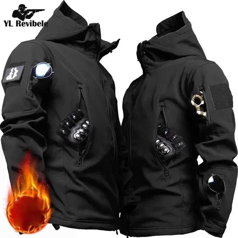 Winter Tactical Jackets Men Military Multi-Pocket Shark Skin Soft Shell Hooded Bomber Coats Outdoor Army Waterproof Cargo Jacket W250821