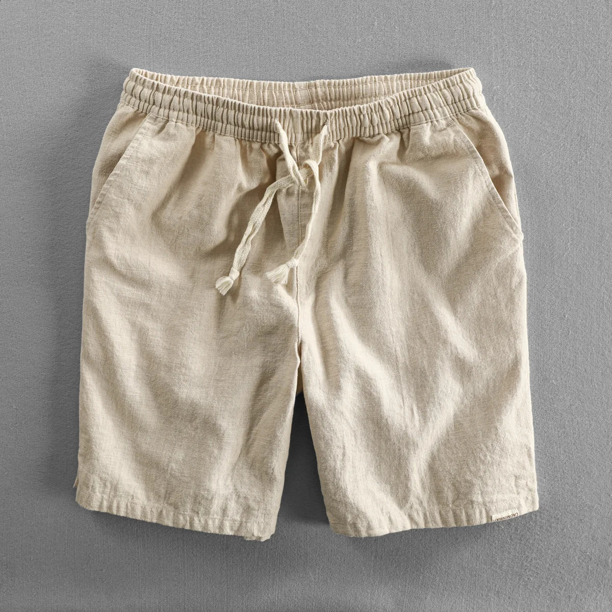 Summer Cotton Linen Beach Shorts Pants For Men Casual Sold Color Loose Drawstring Cropped Youth Man 6XL 5XL 4XL 250813