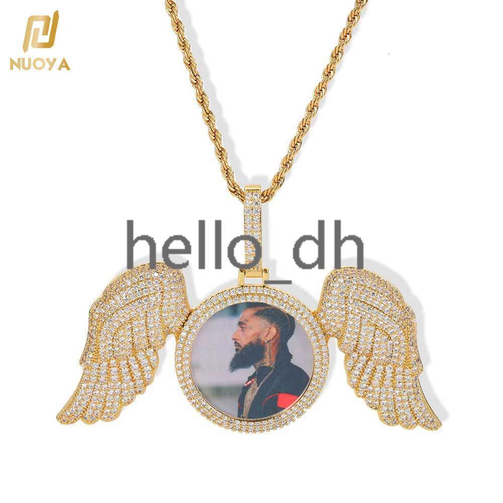 Hip Hop Memorial Custom Gold Photo Pendant With Big Angel Wings Pendants Trays Picture Necklaces Fine Jewelry