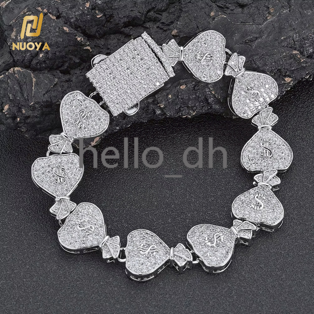 Womens Shiny Diamond Chain Bracelet Silver Gold Color Micro Pave Shiny moissanite Iced Jewelry Money Bag Link Chain Bracelet