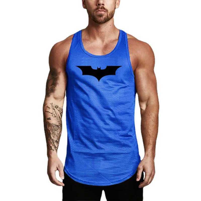 Black Bat Print Gym Fitness Sleeveless Tank Tops Mesh Breathable Quick Dry Workout Muscle Shirt Mens Bodybuilding Slim Fit Vests X250821