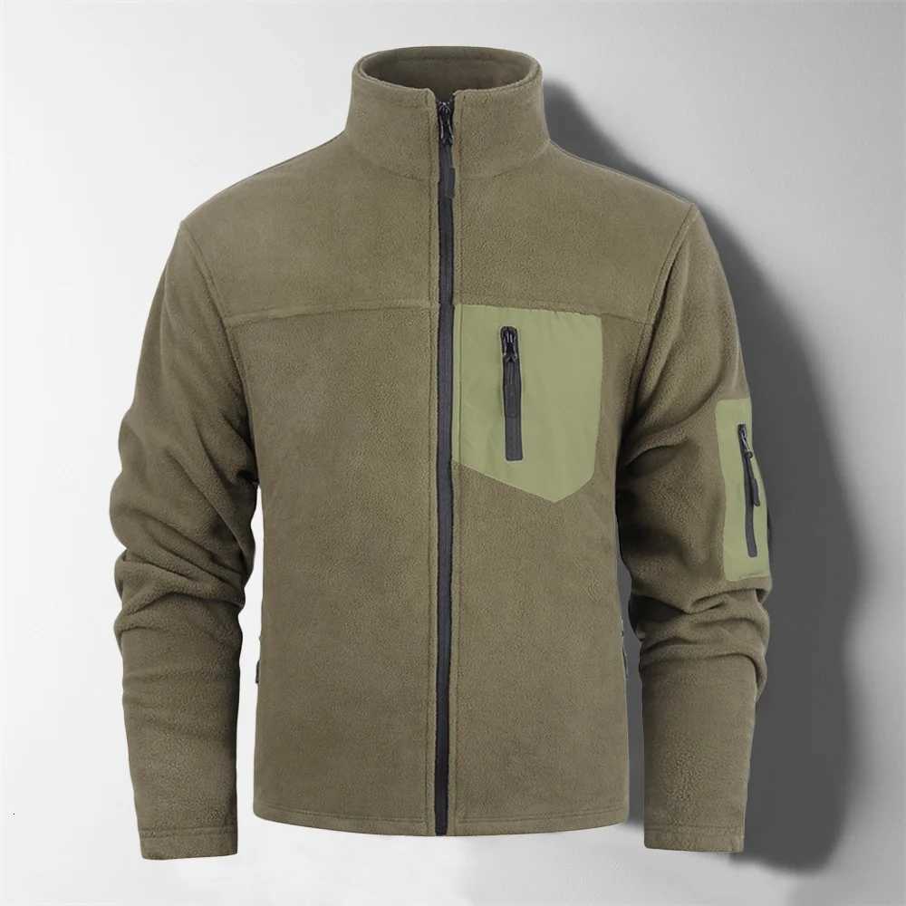 Mens Autumn Winter New Zipper Pocket Coat Cardigan Fleece Windproof Stand Collar Thermal Outerwear Cargo Jacket Mens Clothing W250821
