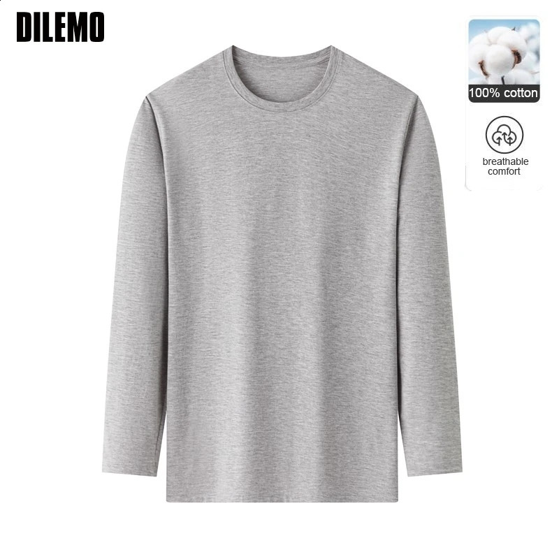 Top Quality 100 % Cotton Fashion Plain Round Neck T Shirts Men Long Sleeve Tops Casual Classic Mens Clothes 250820