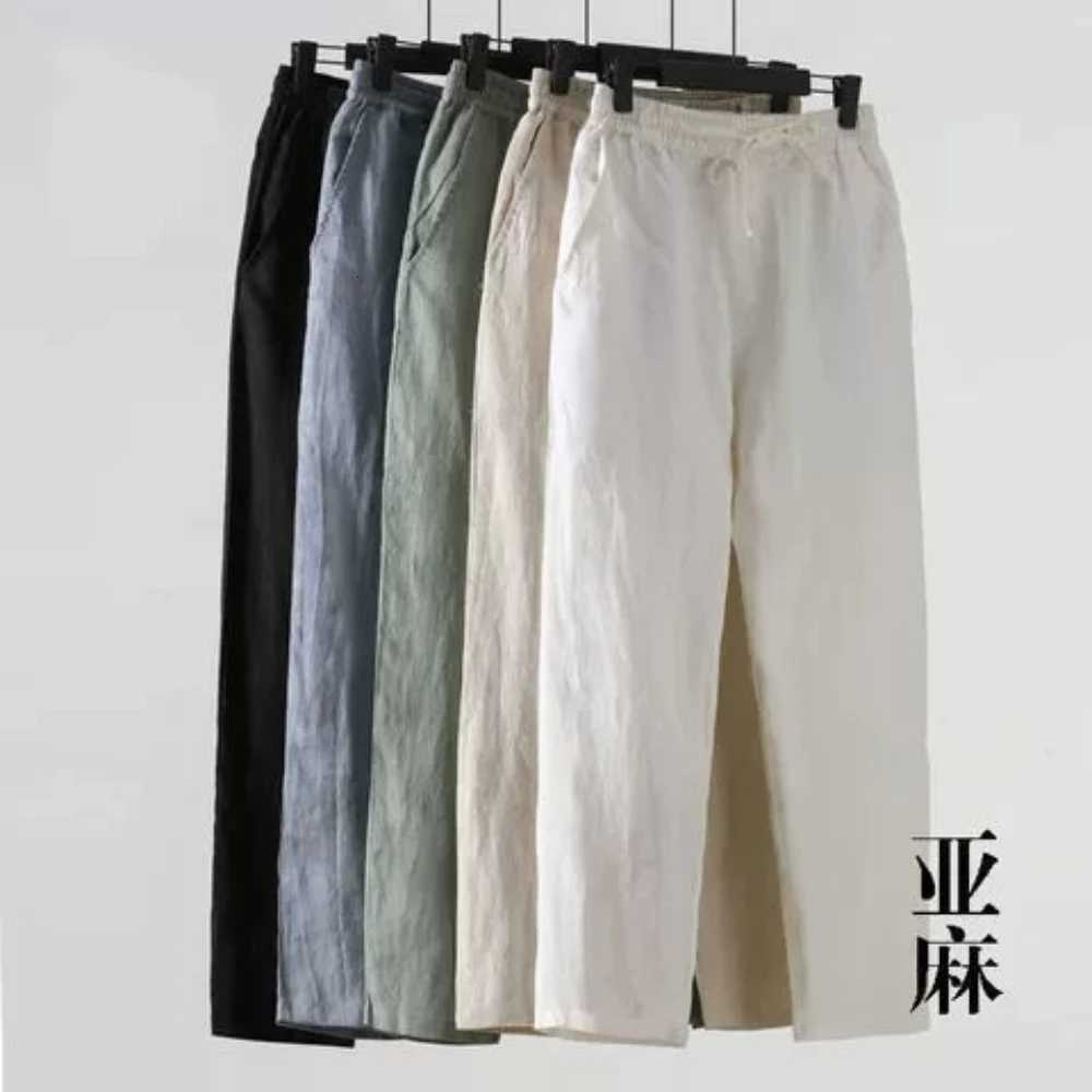 Summer Linen Pants Men Thin Loose Mens Joggers Cotton Linen Cropped Pants Mens Casual Pants Chinese Style Linen Pants XJ250821