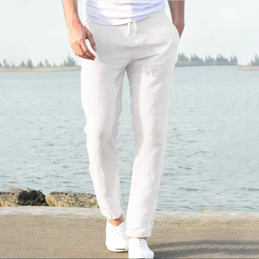 Mens Cotton Linen Pants Joggers Sweatpants Streetwear Breathable Solid Color Linen Trousers Vacation Summer Loose Pants S-5XL XJ250821
