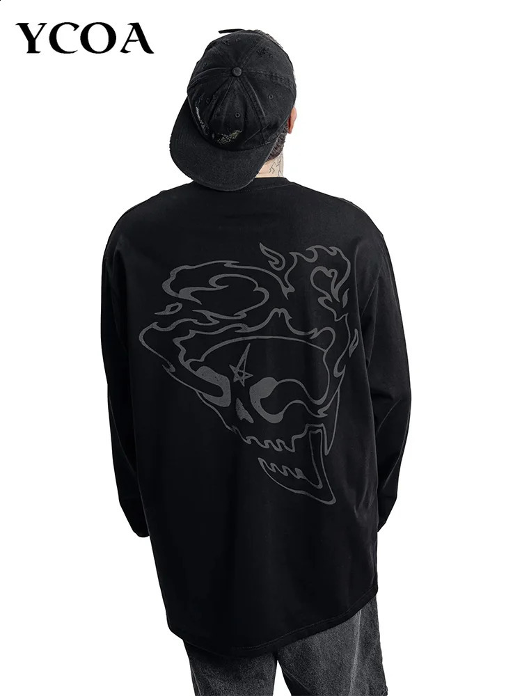 Men Tshirt Satan Club Graphic Scull Gothic surdimensionné à manches longues Tops Y2K Streetwear Cotton Automne T-T-T-T-T-T-T-T-T-T-T-T-T-T-T-T-T-