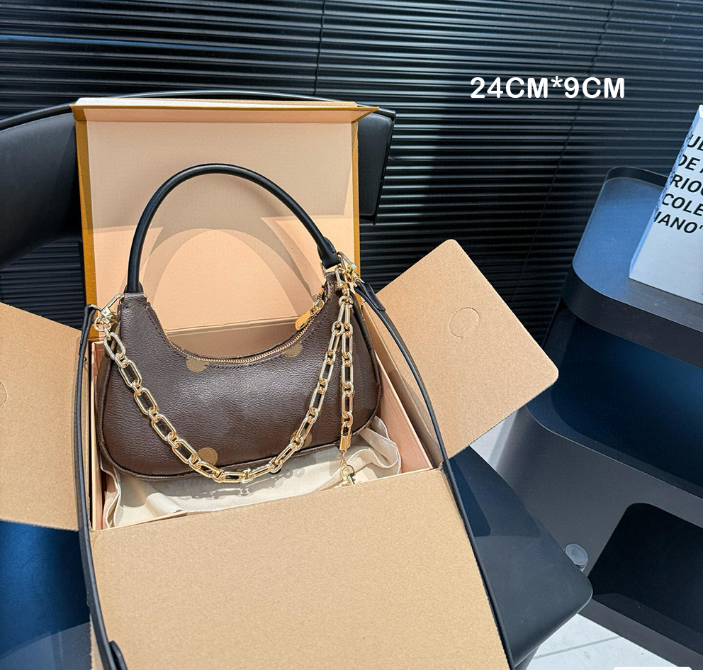 Designer Underarm Bag Women Letter flower printing Shoulder bag Half Moon Handbags Metal Chain Metal Purses