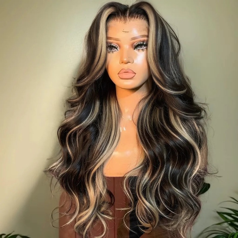 1B/27 Body Wave Wig Human Hair Gluelesss Hd Transparent Lace 13x4 Lace Frontal Wig Ombre Blonde Highlight Brazilian Front Wigs For Black Women
