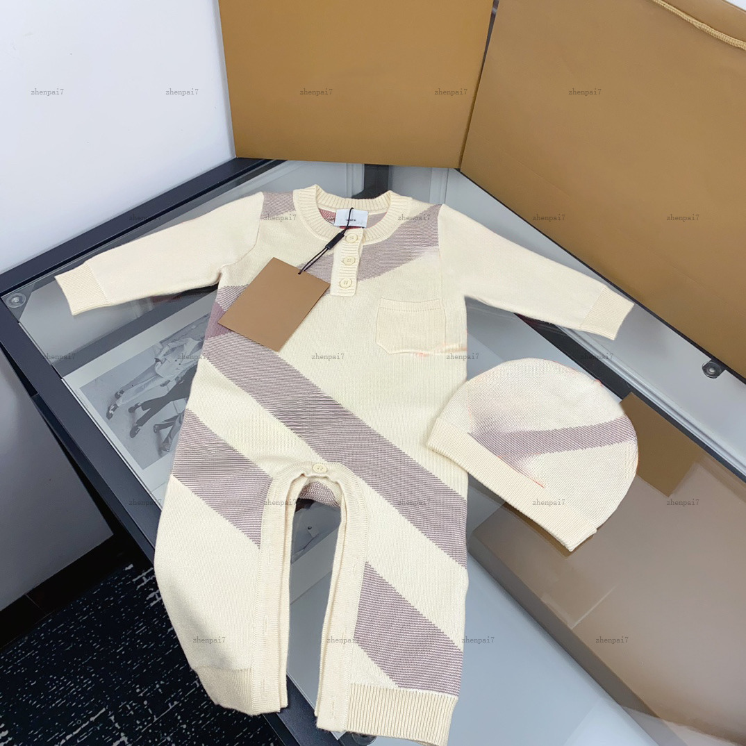 Top newborn jumpsuits toddler romper designer Baby clothing Striped jacquard fabric Knitted suit infant bodysuit And hat A378X11N097-image-1072032924