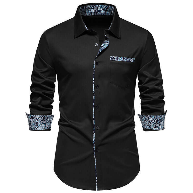 Printemps / été Nouvelle taille européenne Couleur de mode britannique Bloc de la chemise à manches longues pour hommes B5