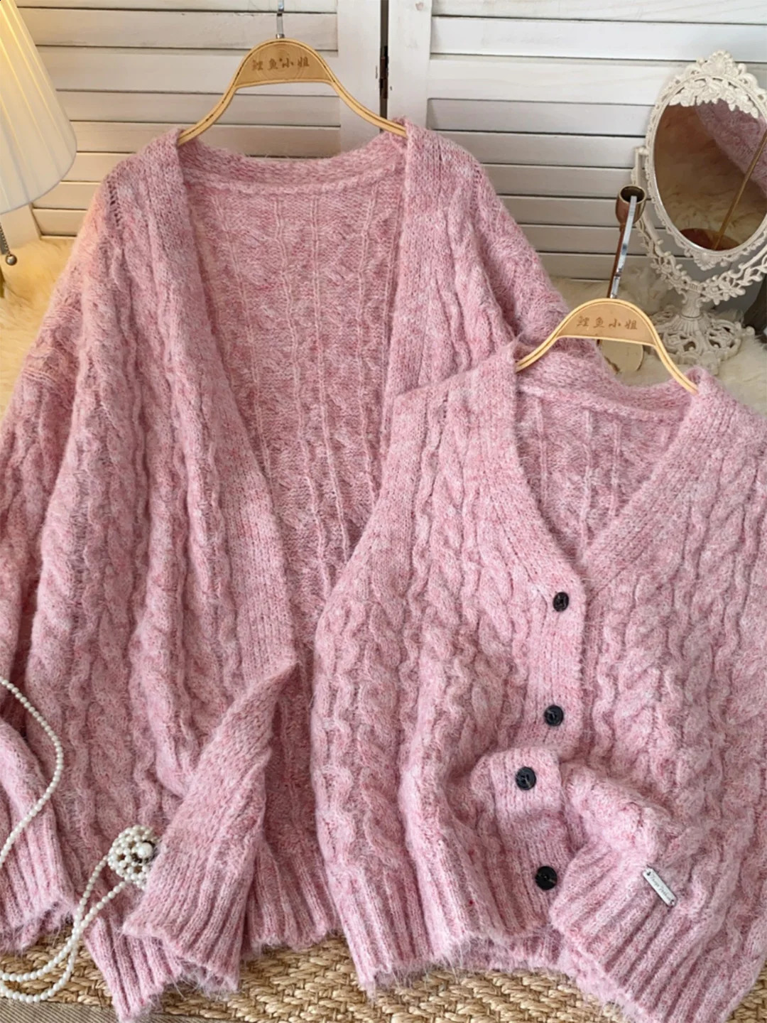 Croysier Womens Cardigans Loose Casual Knit Sweater Cardigan Long Sleeve Cardigan And Single Breasted Vest Two Piece Set 250818