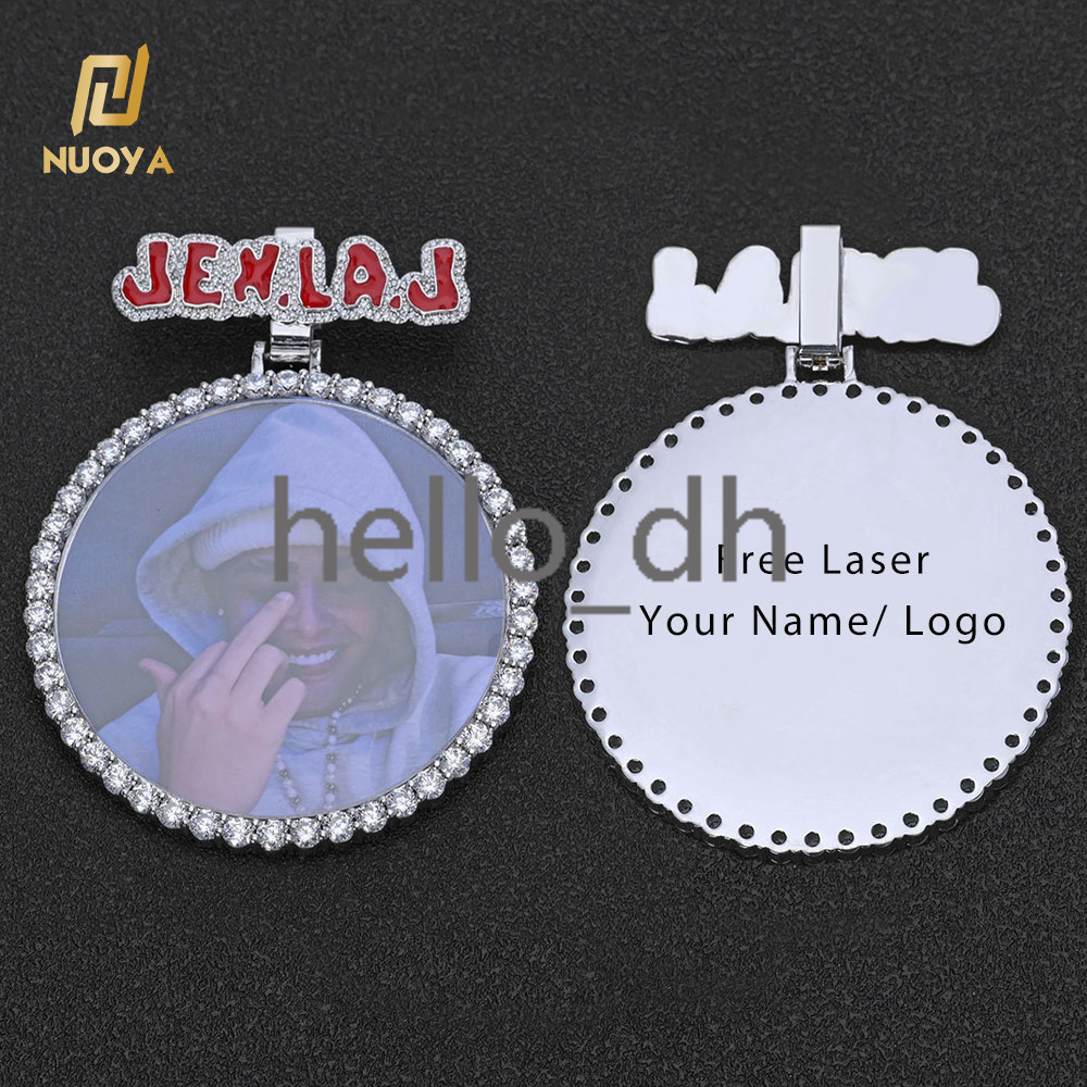 Personalized Customized Hook Red Name Large Photo Pendant Iced Out Diamond Memory Picture Pendant Hip Hop Jewelry