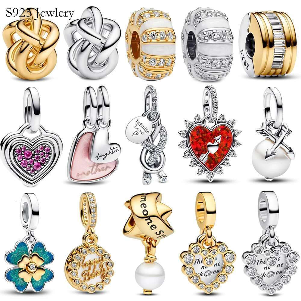 925 Amazing New Sterling Silver Love Mom Daughter Pink heart Charm Fit charms beads Bracelet DIY Mother's Day Jewelry Gift