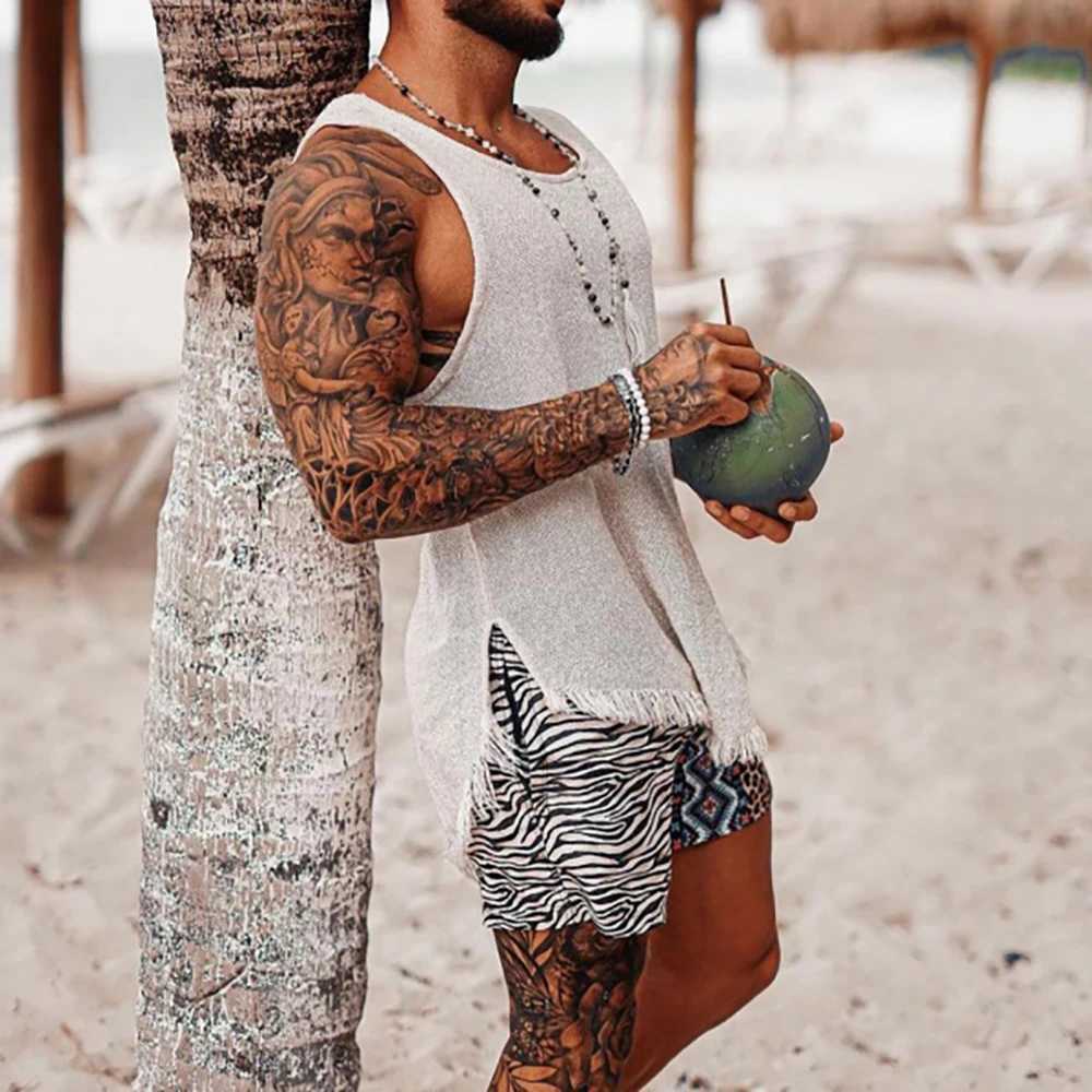 Mens Vest Summer Beach Vacation Vintage Sleeveless Mens Clothing Tops Solid Color Crew Neck Loose Casual Mens Tank Tops S-3XL X250821