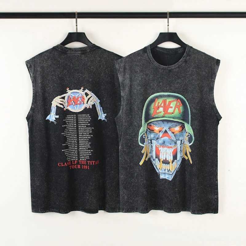 American Vintage Hip-Hop Vest Man Sleeveless Shirt Rock Band Printed Washed Round-Neck Womens Oversized Tank Top Y2k Gym Clothes X250821