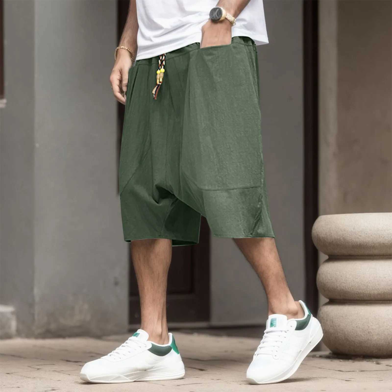 2023 Summer Autumn Casual Cotton Cropped Pants Loose Low Crotch Harem Pants High Street Sweatpants for Men XJ250821