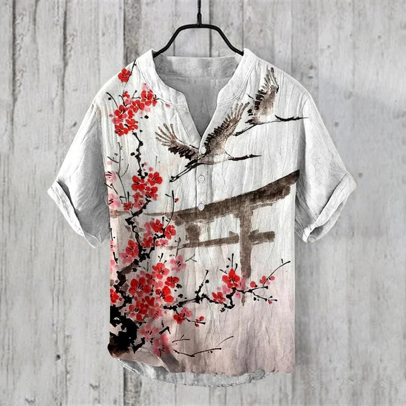 2025 Cardigan Mens Casual Shirt 3D Printed Short Sleeve Linen Summer Tops S5XL Fast 250808