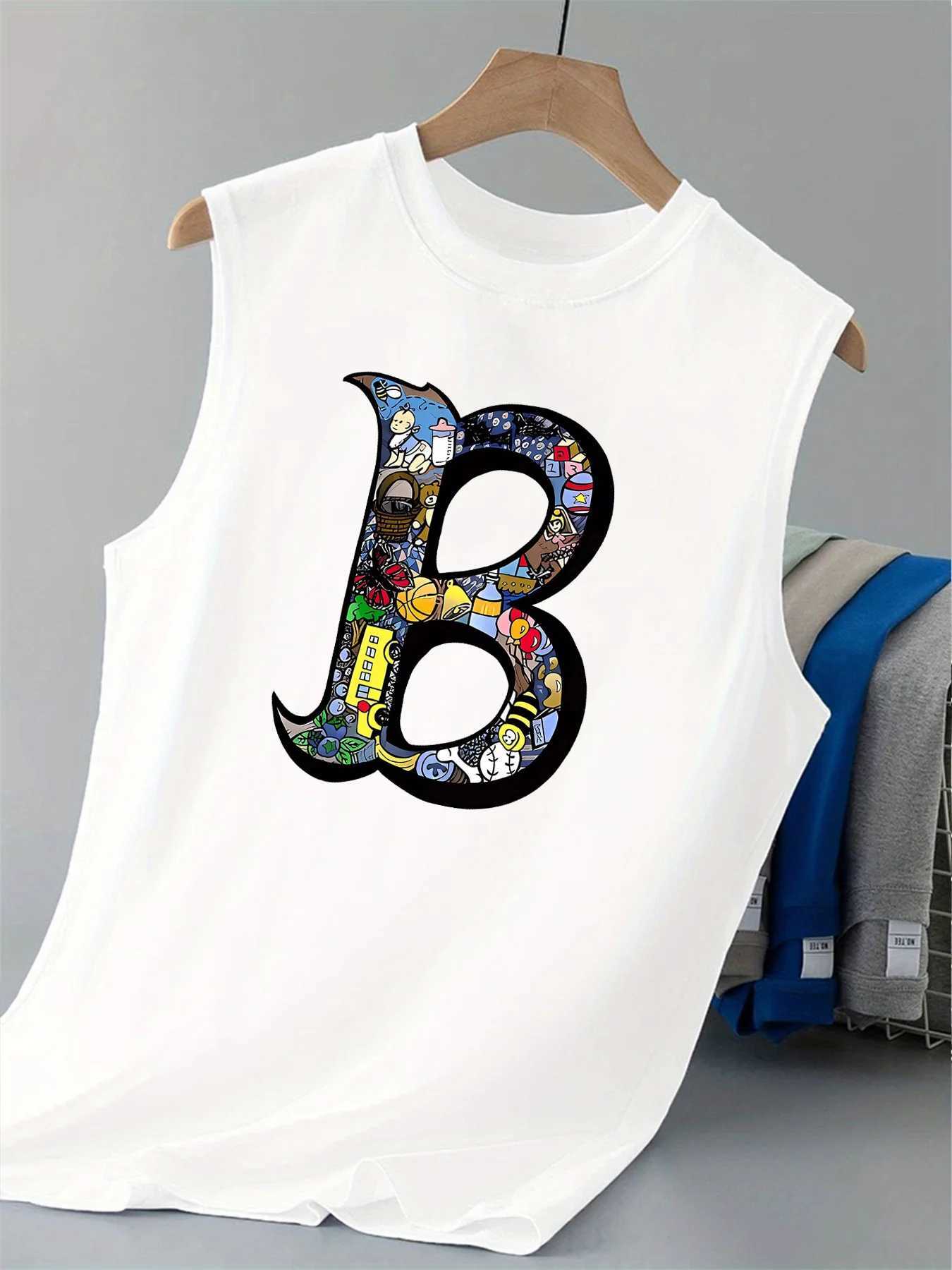 Mens Summer Leisure Sports Fitness Loose Letter B Pattern Printed Comfortable and Breathable Round Neck Sleeveless Tank Top X250821