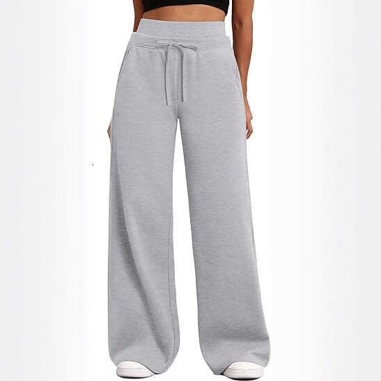 Autumn High-Waisted Solid Color Sweatpants Drawstring Loose Casual Floor-Length Draped Wide-Leg Pants B5