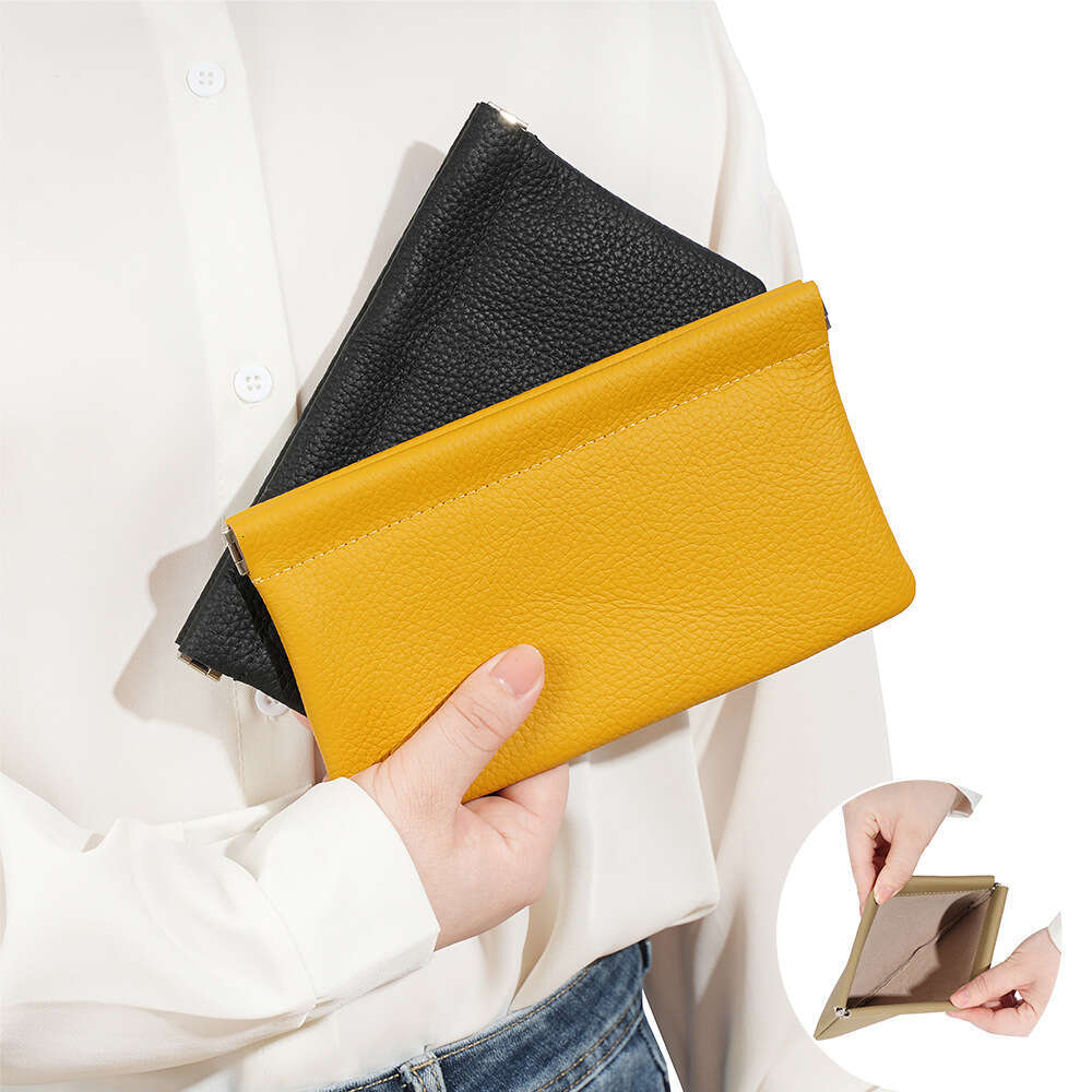 Genuine Leather Simple Automatic Closure Clutch Fashion Creative Long Phone Bag Korean and Japanese Ultra-thin Portable Coin Purse for Women designe