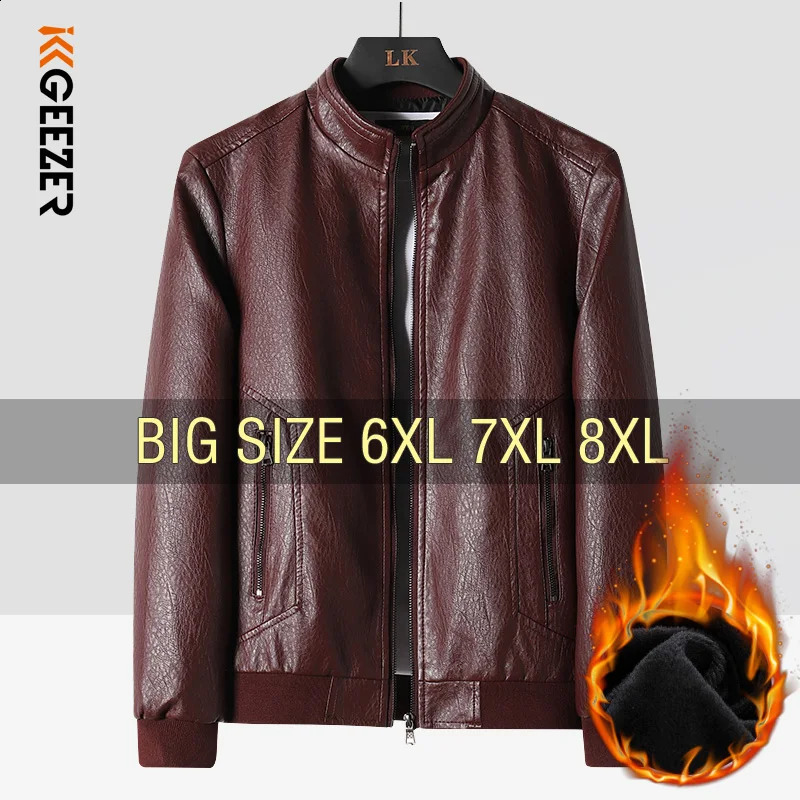 Veste en cuir Men Motorcycle Travel Automne Fleece Black Zipper Plus taille 6xl 7xl 8xl Overnité d'hiver Office Verscourdi 250815