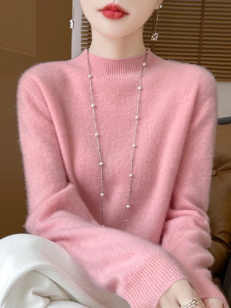 Womens Elegant Basic Style Pullover 100% Merino Wool Knitwear Autumn Winter Warm Solid Casual Loose Exquisite Clothing Tops 250819