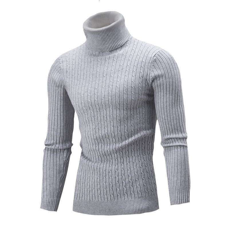 Men's Knitted Autumn Winter New High Neck Colorful Cable Knit Base Shirt Sweater For Men B5
