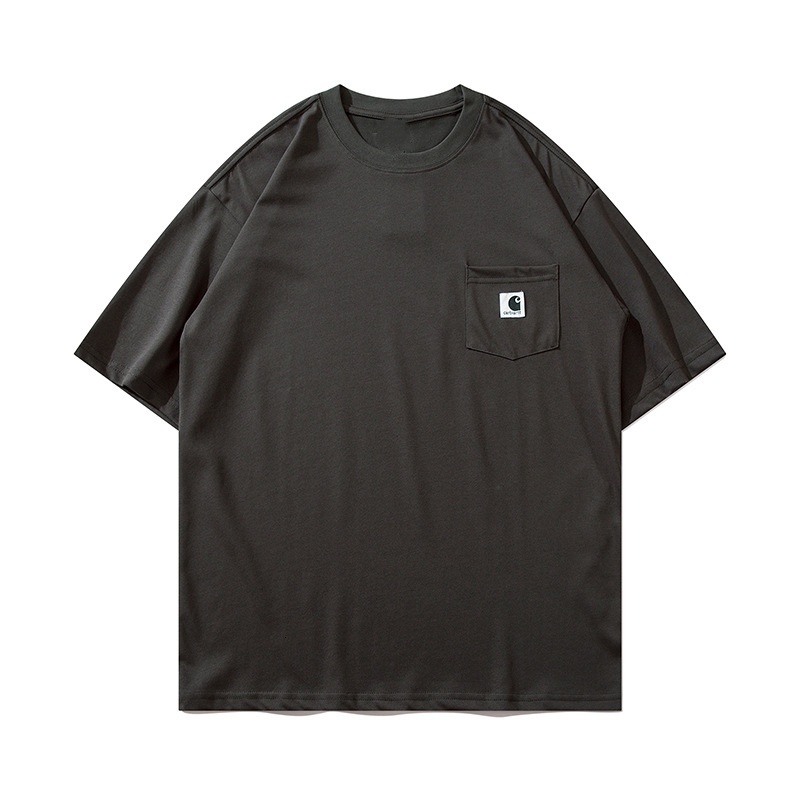 Fashion Mens Carhartness Shirts Designer Shirt Unisex Solid Color Oversized Round Neck Tee Chest Patch Pocket Simple Logo Tag Daily Wear Pocket Tshi