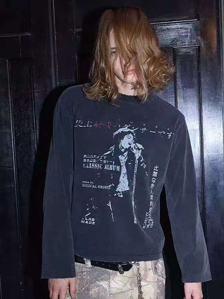 Hip Hop Vintage 2000s Casual Letter Print Y2k Long Sleeve O-Neck Streetwear Harajuku Gothic Tee Crop Top Men Clothes ropa hombre 250820