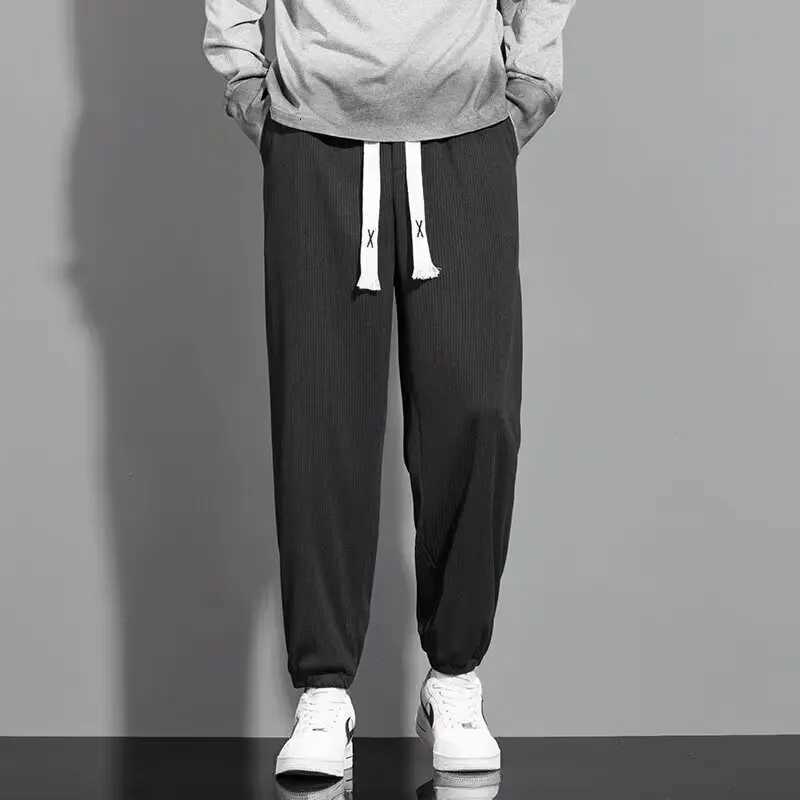 Mens Japanese Casual Loose Cropped Pants Artistic and Popular Simple Summer Cool Casual Pants Fashionable Ankle Tied Pants XJ250821
