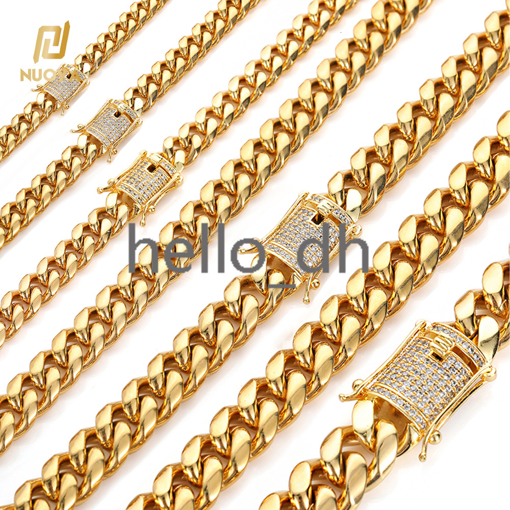 Hip Hop 8MM Mens Miami 925 silver 925 silver Gold Chain Iced Out 18K Gold Plated Cuban Necklace
