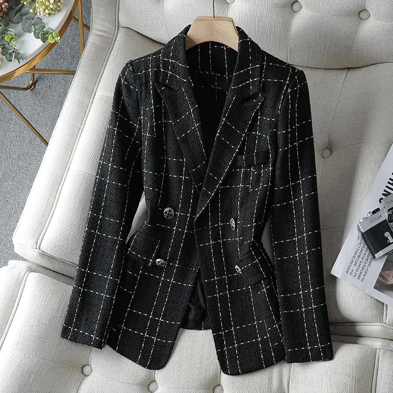 Spring Autumn Elegant Womens Suit Coat Comfortable Ladies Blazer Top Be Allmatch Tweed Temperament Fashion Lady 250821