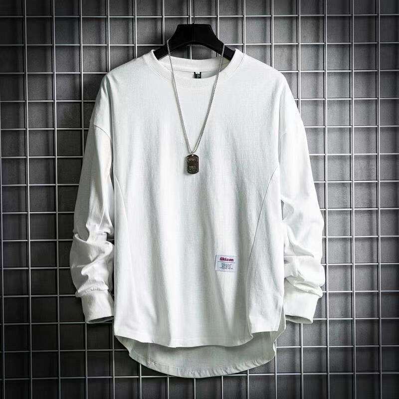 Autumn Winter New Men's Round Neck Solid Color Trendy Fashion Youth Street Dance Loose Long Sleeve T-Shirt B5