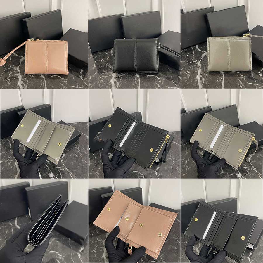 Zipper designer wallet women top quality purse folding card holder oil wax skin wallet with triangular enamel and box coin purse