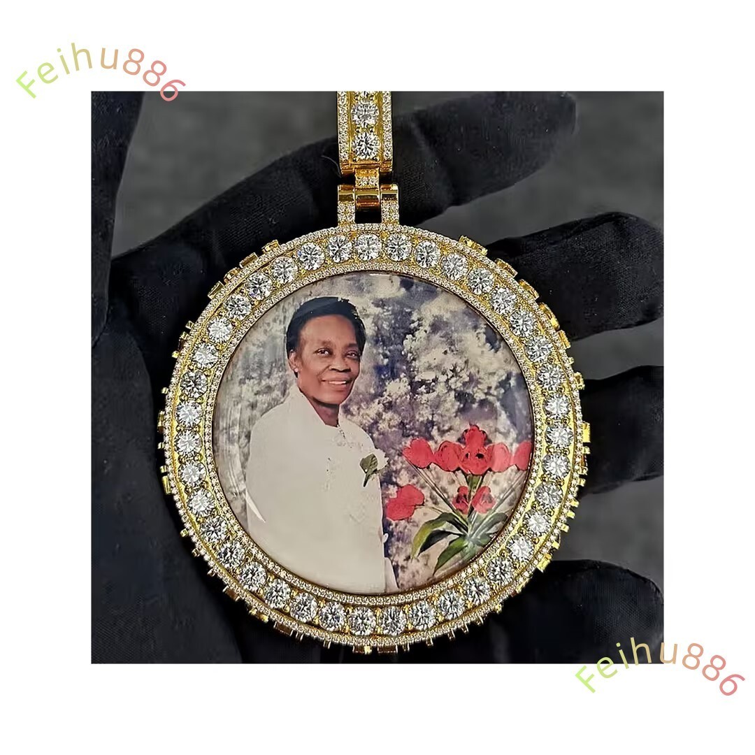 2025 new style Pass Diamond Tester Width Moissanite Diamond Iced Out Yellow Gold Custom Picture Pendant for Memory
