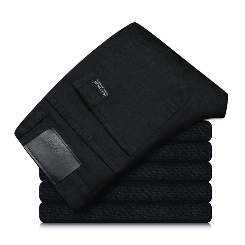 Mens pure black jeans Korean version trendy straight fit pants mens comfortable and elastic classic business w250820