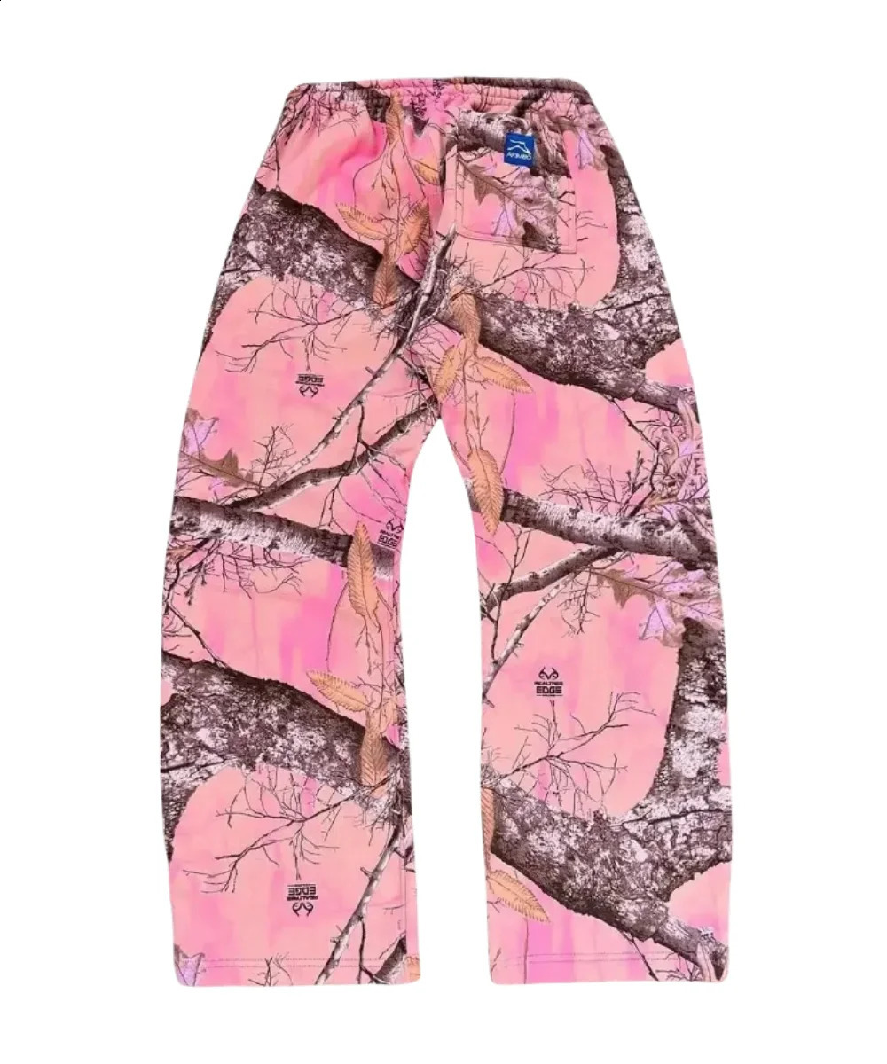 Akimboclub Fashion Wide Leg Pants Hip Hop Pink Leaves Trend Hooded For Men Sweatshirts Drawstring Casual Sports Pants Streetwear 250818