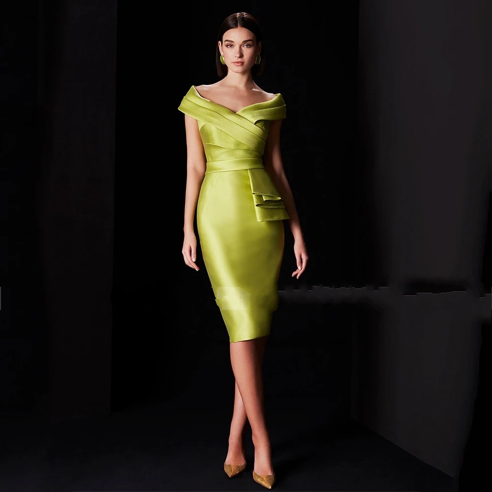 2026 Sexy Cocktail Dresses for Women Off the Shoulder Pleats Satin Short Graduation Birthday Party Dinner Gowns Prom Teen Robe De Soiree