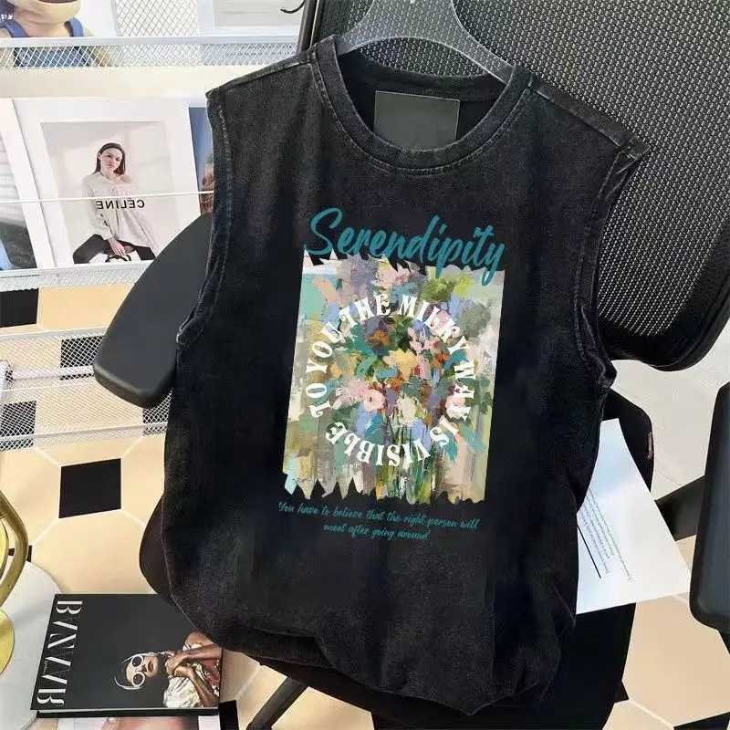 Man Sleeveless Shirt American Vintage Washed Cotton Round-neck Vest Summer Gym T-shirt Womens Oversized Tank Tops Y2k Clothing X250821