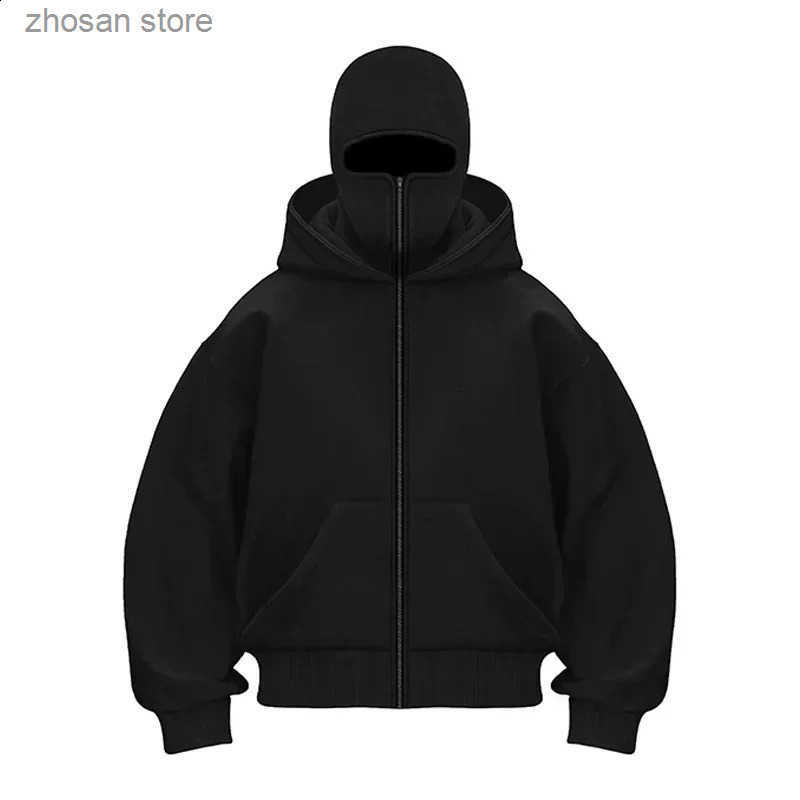 Balaclava Men Zip Hoodie Winter Warm Casual Sweatshirt Y2K with Hooded Face Mask Zipper Sports Jacket Outdoor Activities 250206 S250821