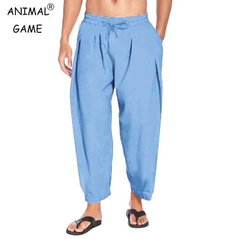 New Harem Linen Pants for Men Streetwear Joggers Mens Solid Color Long Pants Cotton Casual Men Lightweight Trousers XJ250821