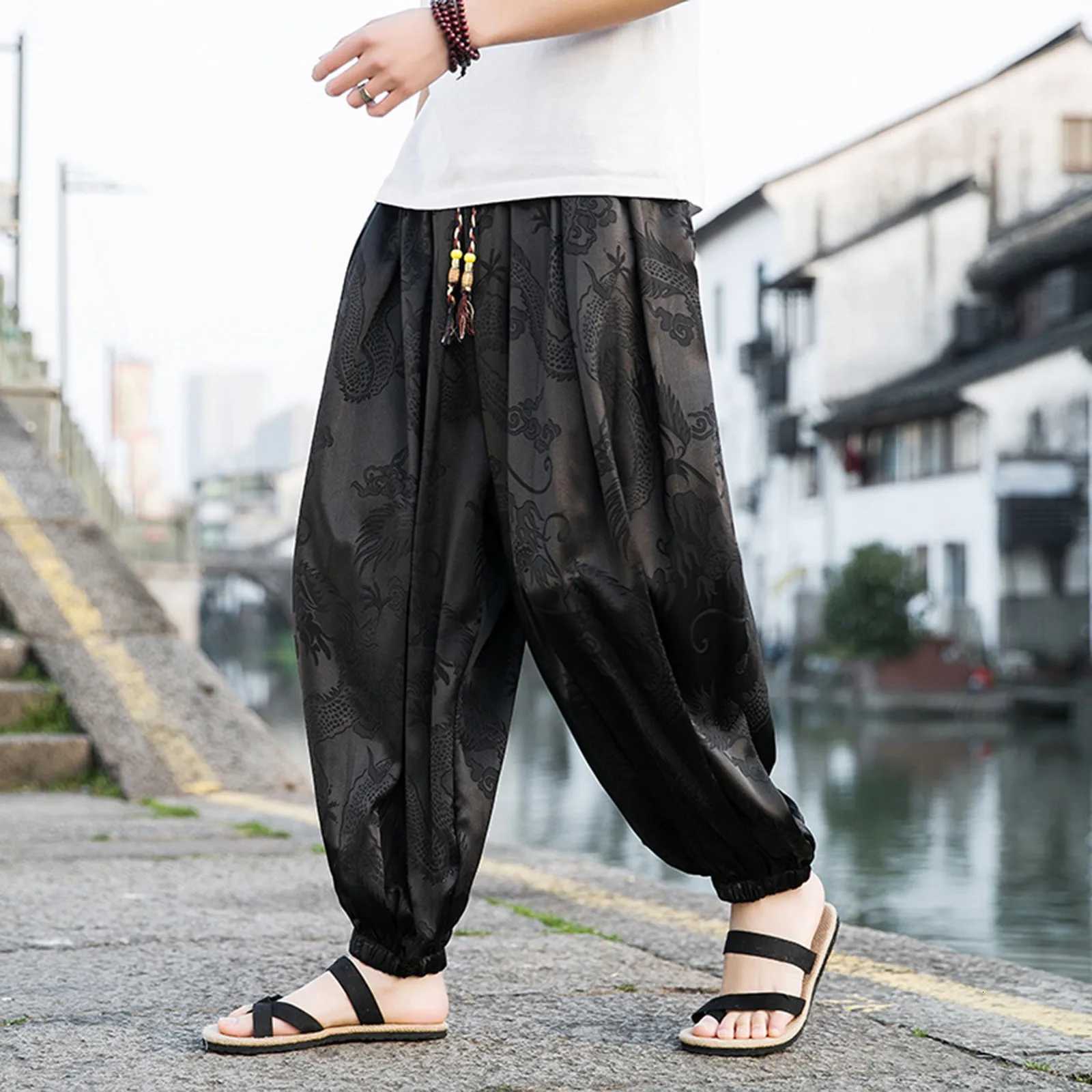 Dark Flower Bloomers Mens Retro Drop-Crotch Trousers Summer Clothes Fashion Baggy Trousers Loose Beach Pants For Men Pants XJ250821