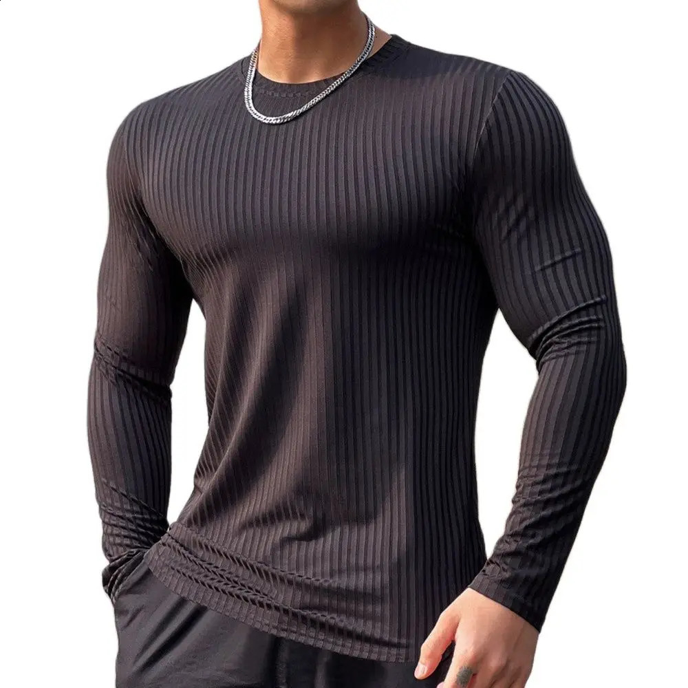Gym Fitness T-shirt Men Casual Long Sleeve Skinny Shirt Male Bodybuilding Tees Tops Sports Quick Dry Clothing 250820
