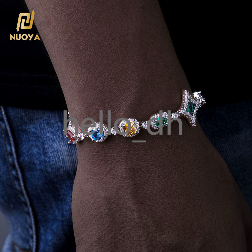 Hip Hop Jewelry Womens Iced Diamond Star Chain Silver Plated Brass Chain Multicolor moissanite moissanite Gemstones Bracelet Gift